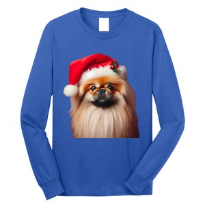 Pekingese With Santa Hat Christmas Dog Owner Lover Xmas Mom Gift Long Sleeve Shirt