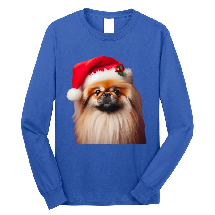 Pekingese With Santa Hat Christmas Dog Owner Lover Xmas Mom Gift Long Sleeve Shirt