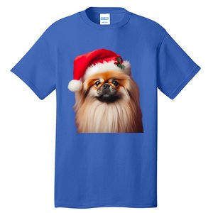 Pekingese With Santa Hat Christmas Dog Owner Lover Xmas Mom Gift Tall T-Shirt