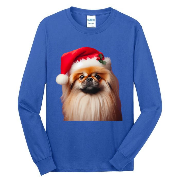 Pekingese With Santa Hat Christmas Dog Owner Lover Xmas Mom Gift Tall Long Sleeve T-Shirt