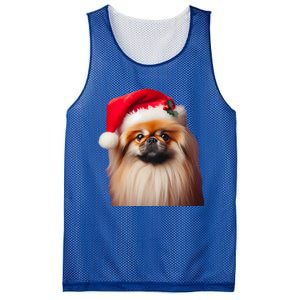 Pekingese With Santa Hat Christmas Dog Owner Lover Xmas Mom Gift Mesh Reversible Basketball Jersey Tank