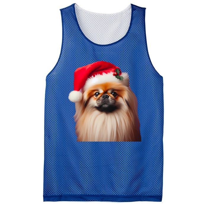 Pekingese With Santa Hat Christmas Dog Owner Lover Xmas Mom Gift Mesh Reversible Basketball Jersey Tank