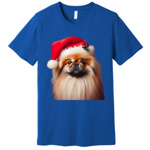 Pekingese With Santa Hat Christmas Dog Owner Lover Xmas Mom Gift Premium T-Shirt