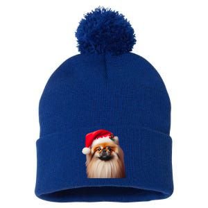 Pekingese With Santa Hat Christmas Dog Owner Lover Xmas Mom Gift Pom Pom 12in Knit Beanie