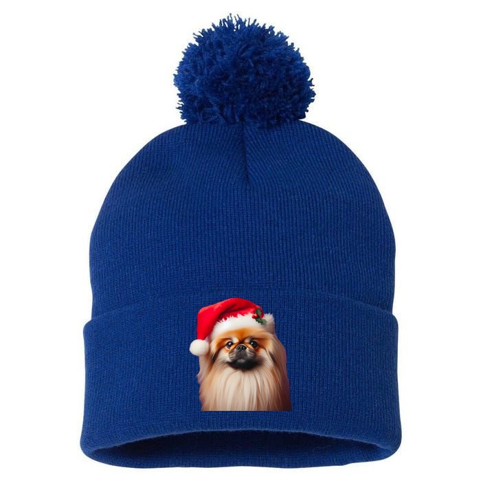 Pekingese With Santa Hat Christmas Dog Owner Lover Xmas Mom Gift Pom Pom 12in Knit Beanie