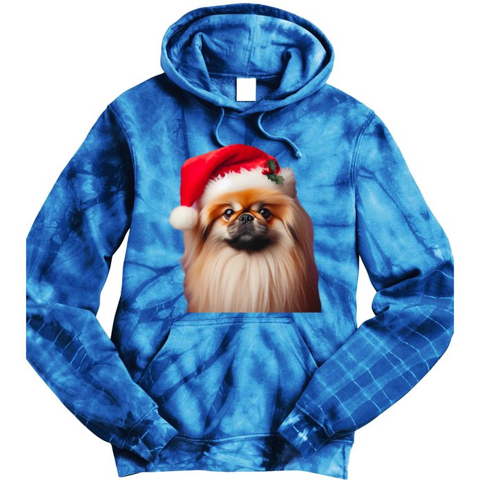 Pekingese With Santa Hat Christmas Dog Owner Lover Xmas Mom Gift Tie Dye Hoodie