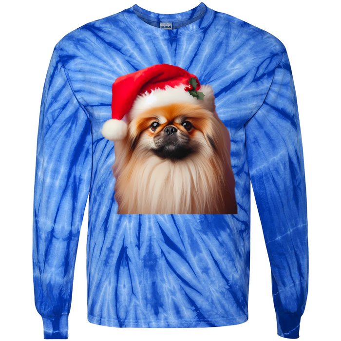 Pekingese With Santa Hat Christmas Dog Owner Lover Xmas Mom Gift Tie-Dye Long Sleeve Shirt