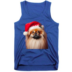 Pekingese With Santa Hat Christmas Dog Owner Lover Xmas Mom Gift Tank Top