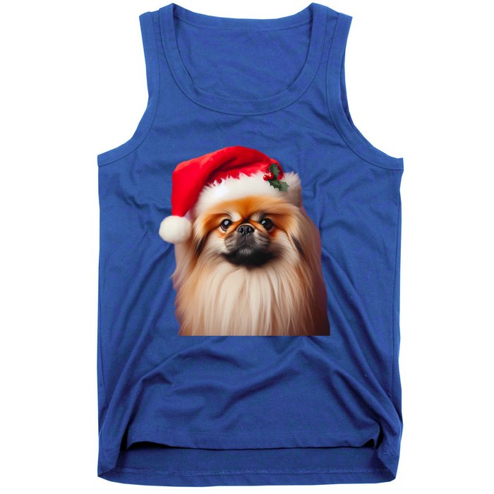 Pekingese With Santa Hat Christmas Dog Owner Lover Xmas Mom Gift Tank Top