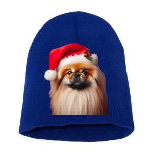 Pekingese With Santa Hat Christmas Dog Owner Lover Xmas Mom Gift Short Acrylic Beanie