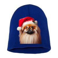 Pekingese With Santa Hat Christmas Dog Owner Lover Xmas Mom Gift Short Acrylic Beanie