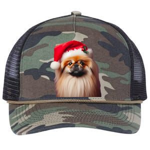 Pekingese With Santa Hat Christmas Dog Owner Lover Xmas Mom Gift Retro Rope Trucker Hat Cap