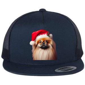 Pekingese With Santa Hat Christmas Dog Owner Lover Xmas Mom Gift Flat Bill Trucker Hat