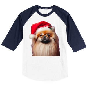 Pekingese With Santa Hat Christmas Dog Owner Lover Xmas Mom Gift Baseball Sleeve Shirt