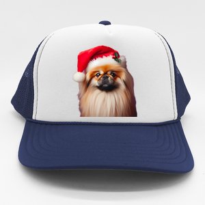 Pekingese With Santa Hat Christmas Dog Owner Lover Xmas Mom Gift Trucker Hat