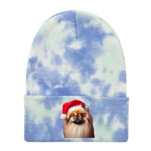 Pekingese With Santa Hat Christmas Dog Owner Lover Xmas Mom Gift Tie Dye 12in Knit Beanie