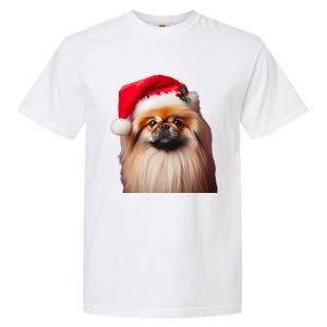 Pekingese With Santa Hat Christmas Dog Owner Lover Xmas Mom Gift Garment-Dyed Heavyweight T-Shirt