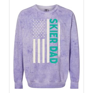 Patriotic Winter Ski Skiing Skier Dad American Flag Gift Colorblast Crewneck Sweatshirt