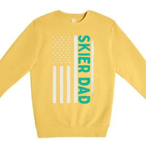 Patriotic Winter Ski Skiing Skier Dad American Flag Gift Premium Crewneck Sweatshirt