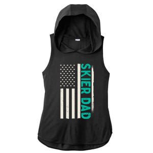 Patriotic Winter Ski Skiing Skier Dad American Flag Gift Ladies PosiCharge Tri-Blend Wicking Draft Hoodie Tank