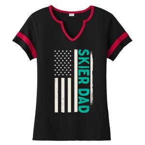 Patriotic Winter Ski Skiing Skier Dad American Flag Gift Ladies Halftime Notch Neck Tee