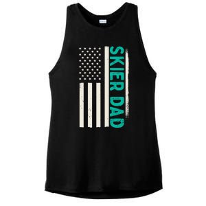 Patriotic Winter Ski Skiing Skier Dad American Flag Gift Ladies PosiCharge Tri-Blend Wicking Tank