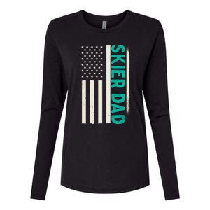 Patriotic Winter Ski Skiing Skier Dad American Flag Gift Womens Cotton Relaxed Long Sleeve T-Shirt