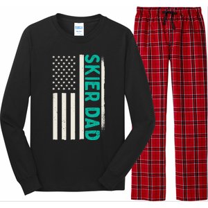 Patriotic Winter Ski Skiing Skier Dad American Flag Gift Long Sleeve Pajama Set