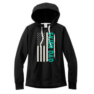 Patriotic Winter Ski Skiing Skier Dad American Flag Gift Women's Fleece Hoodie