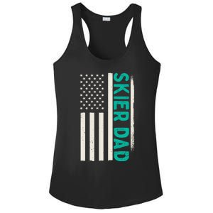 Patriotic Winter Ski Skiing Skier Dad American Flag Gift Ladies PosiCharge Competitor Racerback Tank