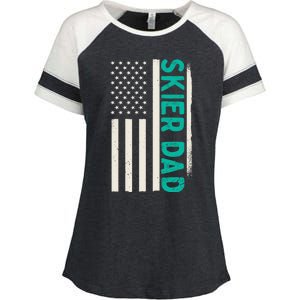 Patriotic Winter Ski Skiing Skier Dad American Flag Gift Enza Ladies Jersey Colorblock Tee