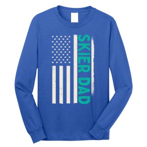 Patriotic Winter Ski Skiing Skier Dad American Flag Gift Long Sleeve Shirt