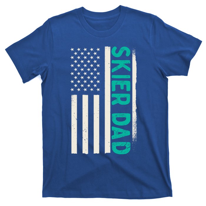 Patriotic Winter Ski Skiing Skier Dad American Flag Gift T-Shirt