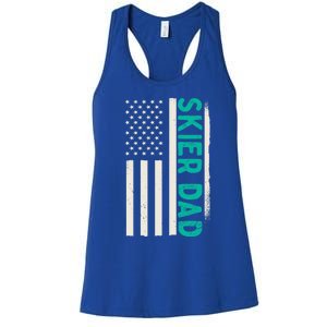 Patriotic Winter Ski Skiing Skier Dad American Flag Gift Women's Racerback Tank