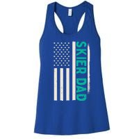 Patriotic Winter Ski Skiing Skier Dad American Flag Gift Women's Racerback Tank