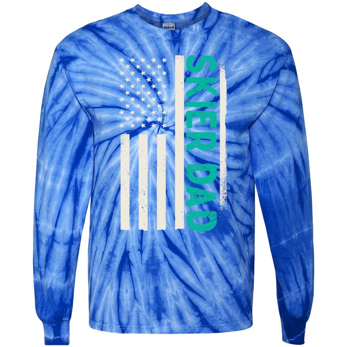 Patriotic Winter Ski Skiing Skier Dad American Flag Gift Tie-Dye Long Sleeve Shirt