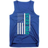 Patriotic Winter Ski Skiing Skier Dad American Flag Gift Tank Top