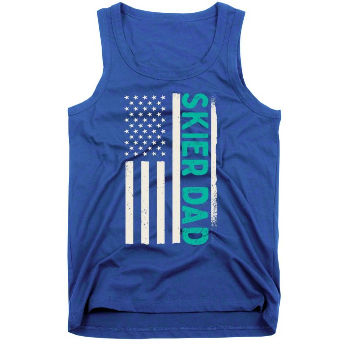 Patriotic Winter Ski Skiing Skier Dad American Flag Gift Tank Top