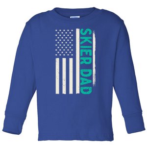 Patriotic Winter Ski Skiing Skier Dad American Flag Gift Toddler Long Sleeve Shirt