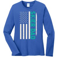 Patriotic Winter Ski Skiing Skier Dad American Flag Gift Ladies Long Sleeve Shirt