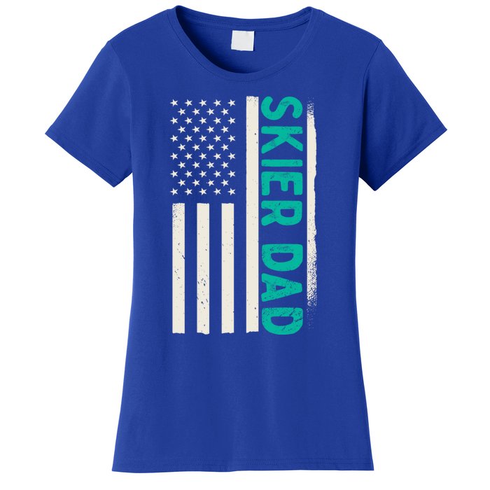 Patriotic Winter Ski Skiing Skier Dad American Flag Gift Women's T-Shirt