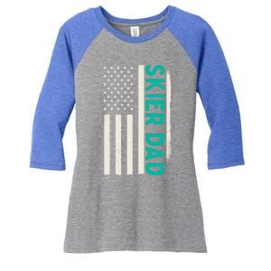 Patriotic Winter Ski Skiing Skier Dad American Flag Gift Women's Tri-Blend 3/4-Sleeve Raglan Shirt