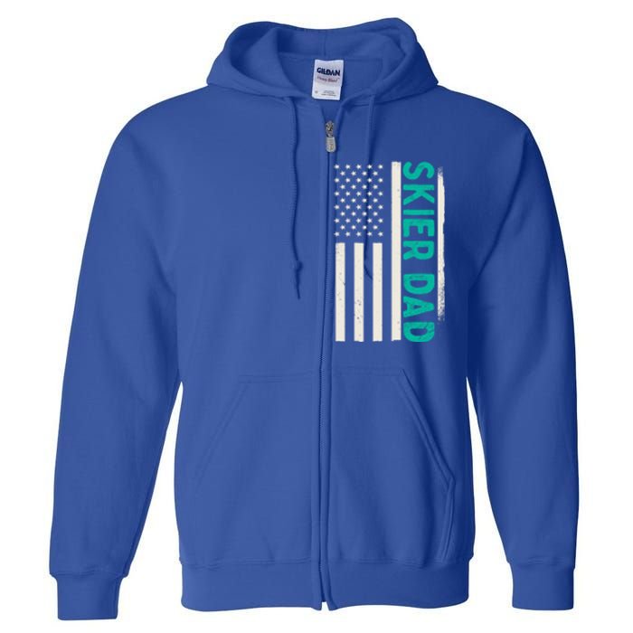 Patriotic Winter Ski Skiing Skier Dad American Flag Gift Full Zip Hoodie