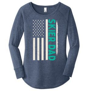 Patriotic Winter Ski Skiing Skier Dad American Flag Gift Women's Perfect Tri Tunic Long Sleeve Shirt