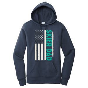 Patriotic Winter Ski Skiing Skier Dad American Flag Gift Women's Pullover Hoodie