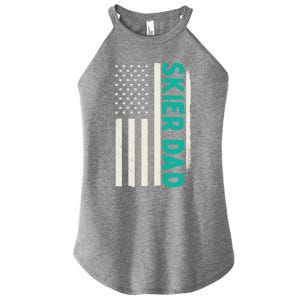 Patriotic Winter Ski Skiing Skier Dad American Flag Gift Women's Perfect Tri Rocker Tank