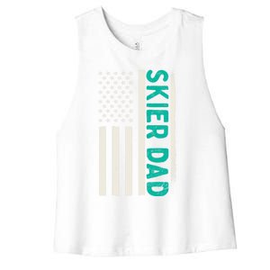 Patriotic Winter Ski Skiing Skier Dad American Flag Gift Women's Racerback Cropped Tank