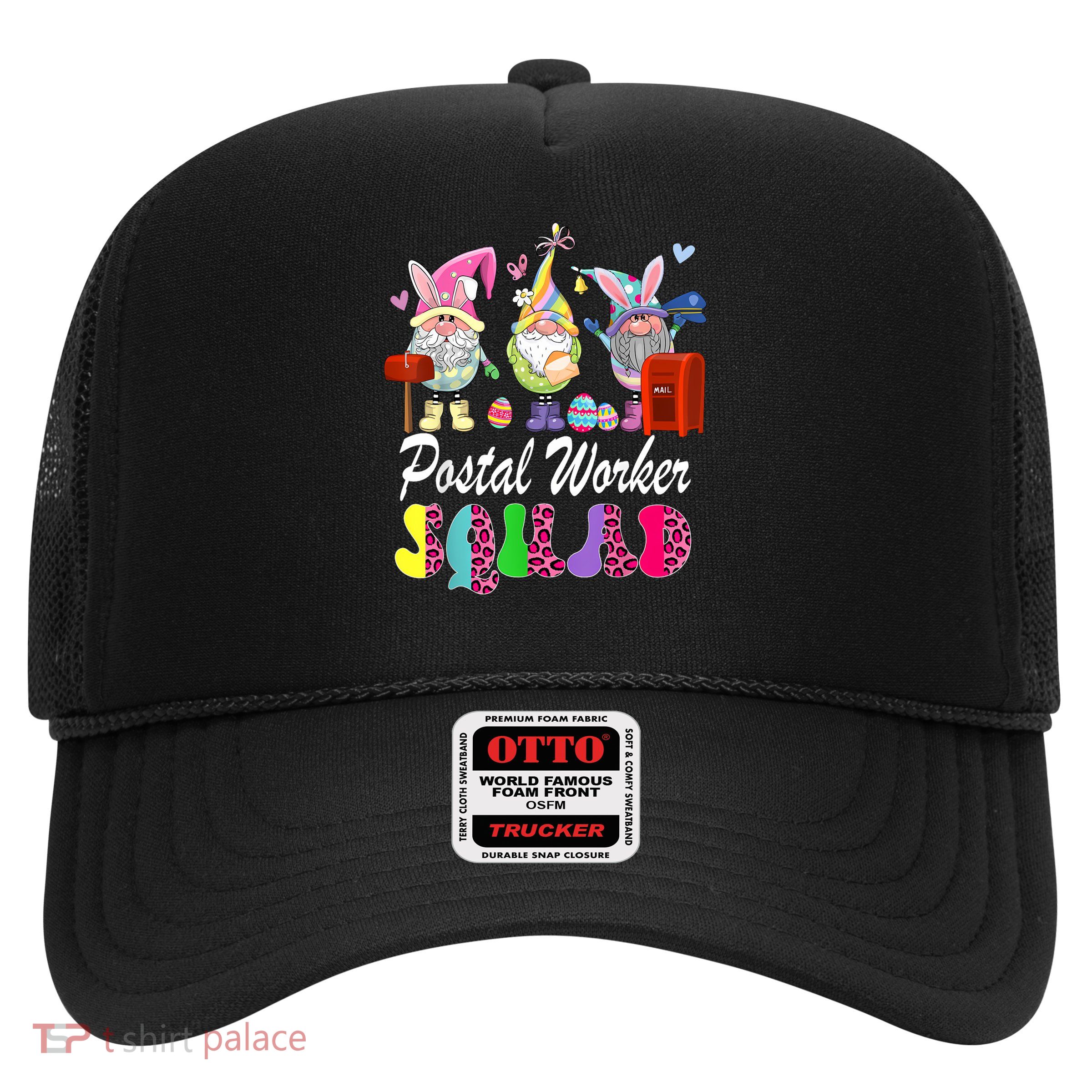 Postal Worker Squad Three Easter Bunny Gnomes Chocolate Eggs Trucker Hat