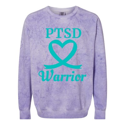 Ptsd Warrior Teal Heart Ribbon Gift Colorblast Crewneck Sweatshirt