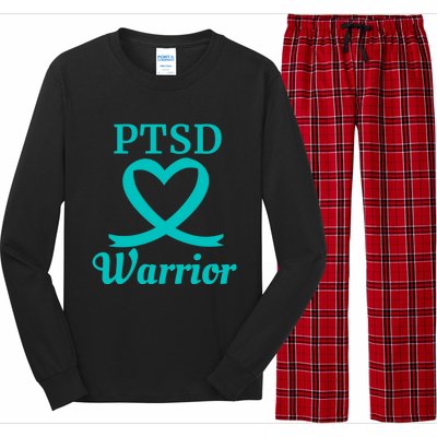 Ptsd Warrior Teal Heart Ribbon Gift Long Sleeve Pajama Set